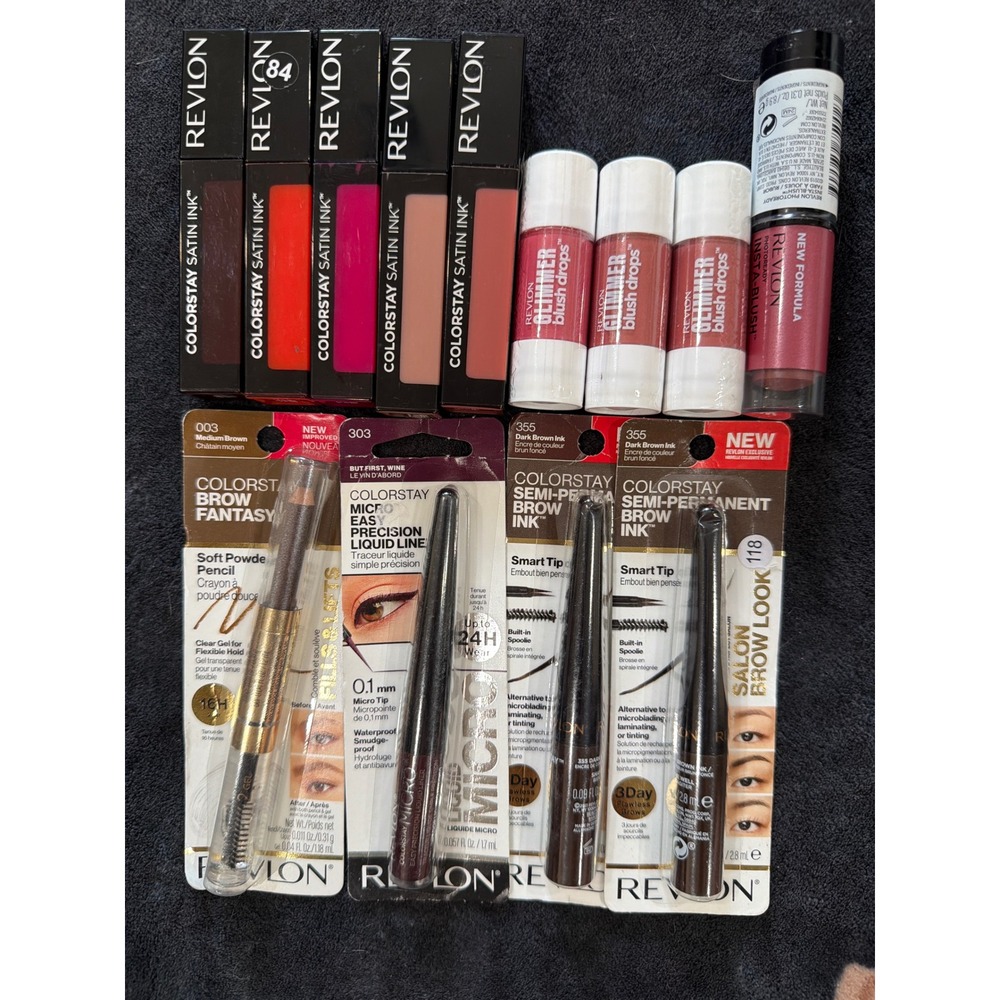 Revlon Makeup Lot ColorStay Satin Ink Glimmer Blush Semi-Permanent Brow Ink 12pc